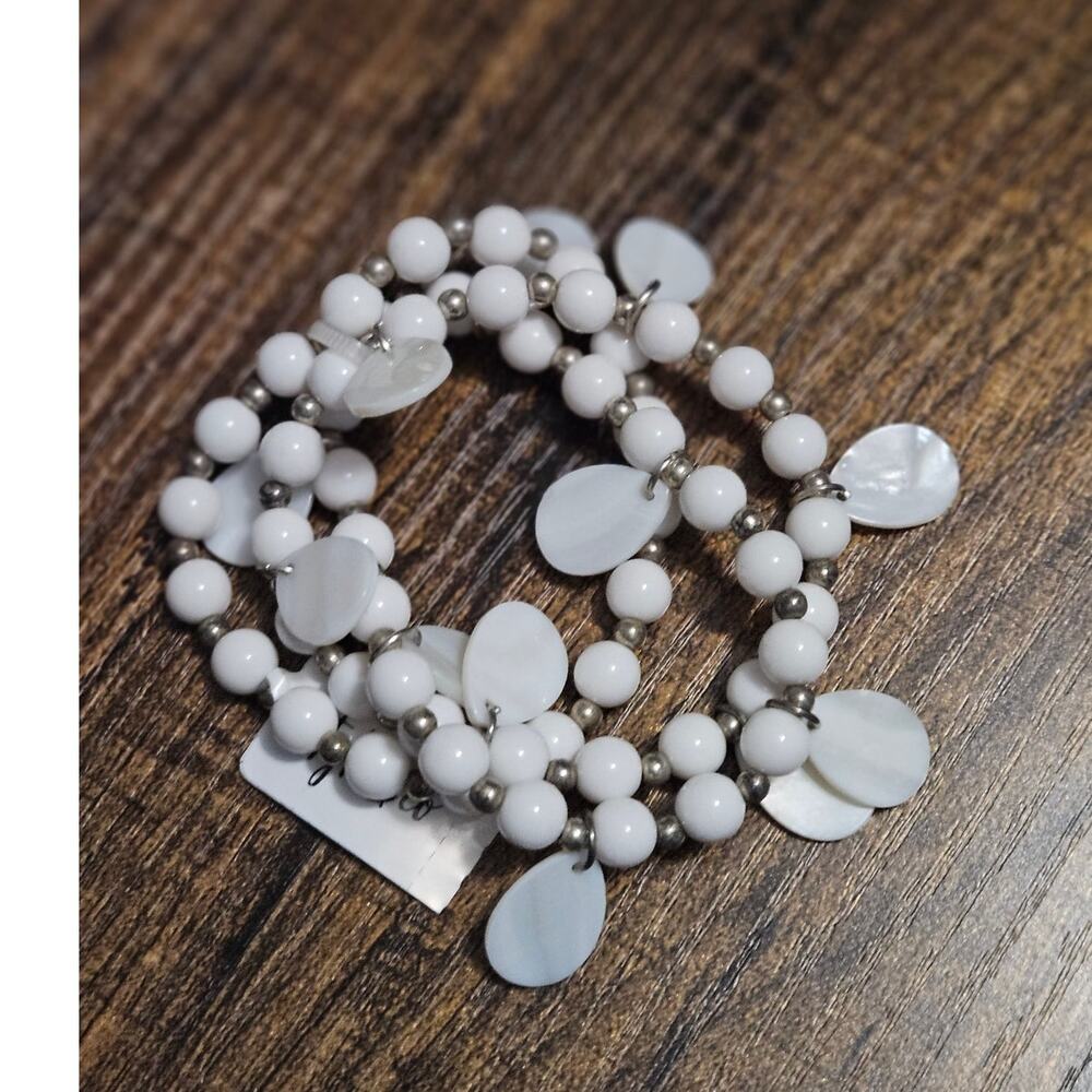Style & Co White Beaded 3-Row Charm Bracelet Boho Resort Deadstock NWT